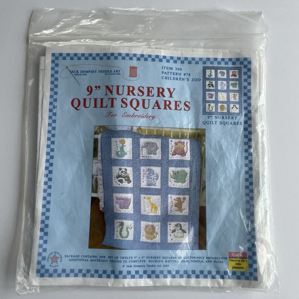 Vtg Jack Dempsey Needle Art #78 Children's Zoo 12 9" Nursery Quilt Squares New